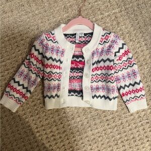 Janie & Jack Toddler Fair Isle Cardigan Sweater - White with Pink & Gray
